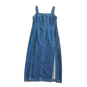 Ann Taylor Loft Denim Jumper Dress Sleeveless Layering High Slit Size 8 Women's